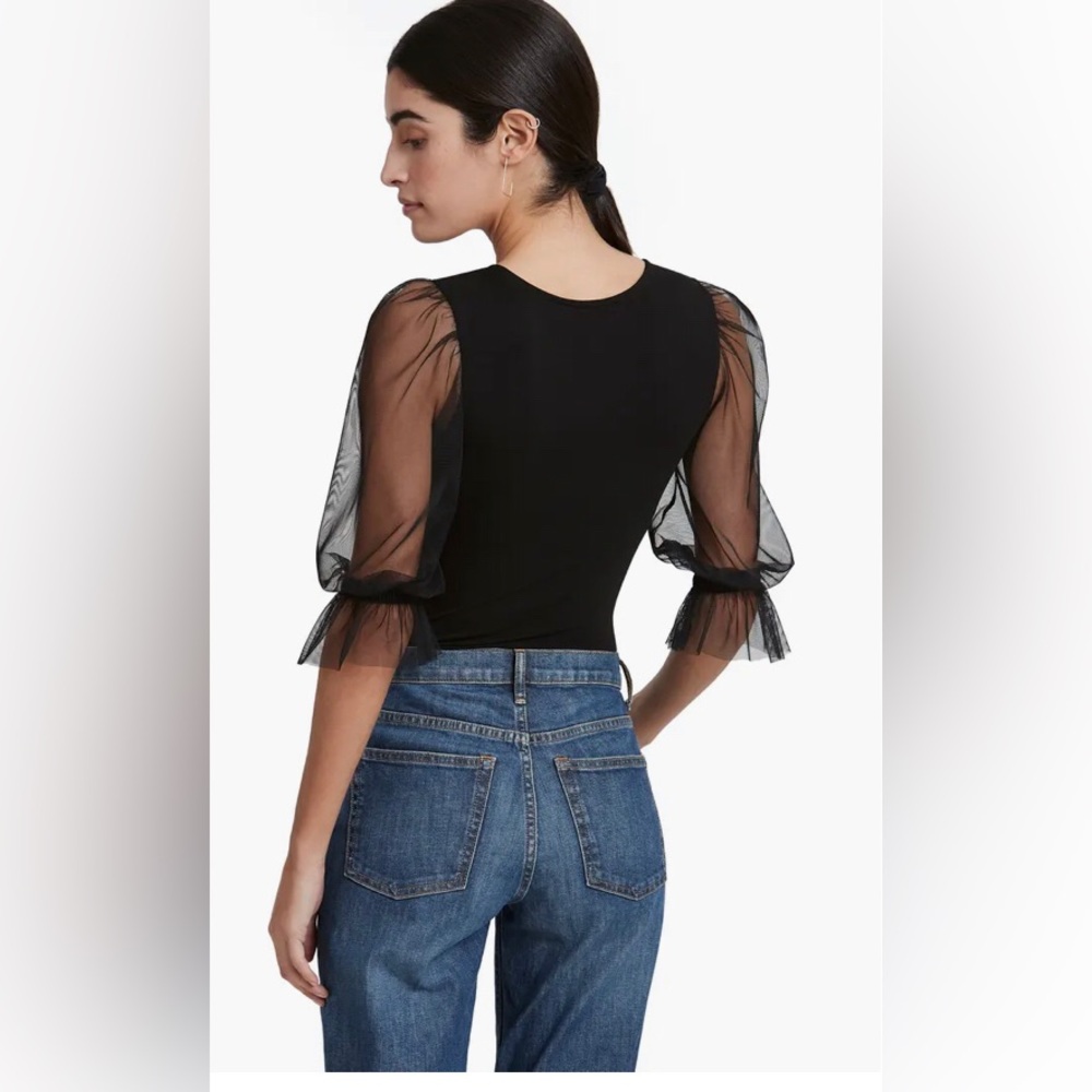 Marcella Bellerose Mixed Media Mesh Sleeve Black Bodysuit womens XL - Picture 4 of 13